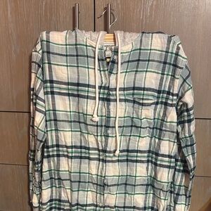 American Eagle Outfitters Plaid Cardigan - Green and White